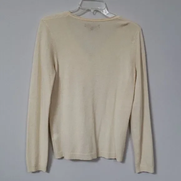 Alex Marie Cashmere Cream 3 Button V-Neck Women's Medium Sweater Old Money - Picture 3 of 5